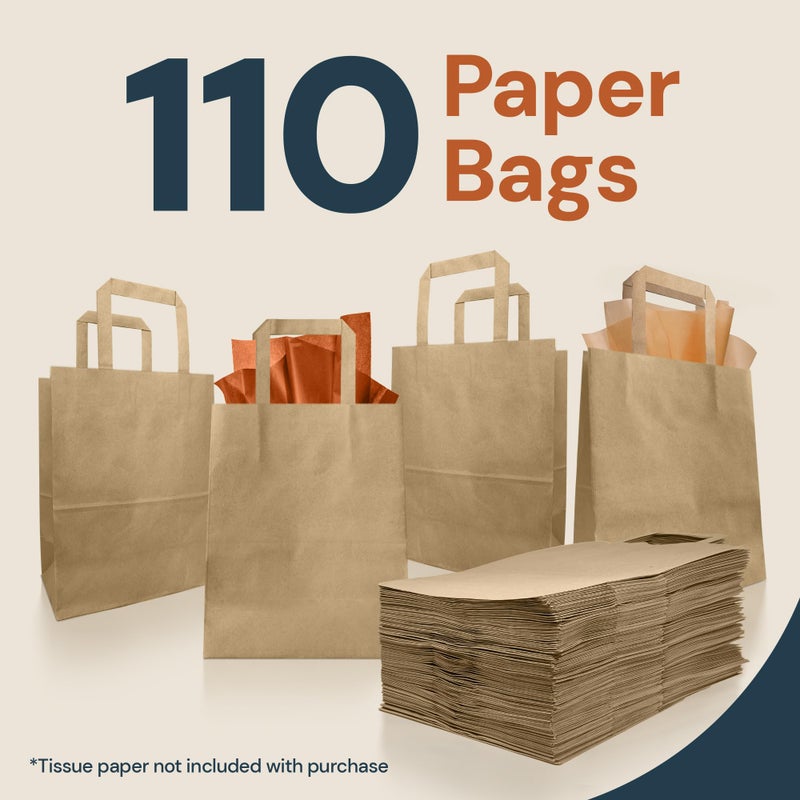 Reli. 8x4.5x10.25 in. Brown Paper Bags with Handles | 110 Pack | Kraft Brown Paper Bags with Flat Handles Bulk | Ideal for Gifts, Retail, Shopping, Merchandise, Crafts - Image 2